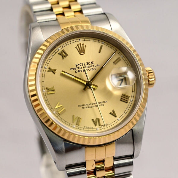 Rolex Datejust 16233 Roman Gold / Silver Jubilee Bracelet with Gold Bezel w/Box