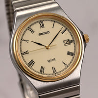 Seiko SPRIT QUARTZ 34mm Roman  Ivory Round Dial Ref.5P32-6B30 Runs