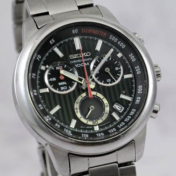 SEIKO QUARTZ Chronograph Date Ref.8T68-00A0 42mm Black Dial  Runs