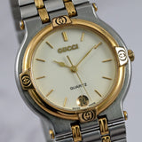 Vintage GUCCI 9000M 32mm Beige Dial GOLD/SILVER DATE Quartz Unisex adult Working