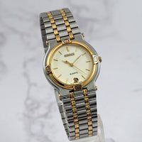 Vintage GUCCI 9000M 32mm Beige Dial GOLD/SILVER DATE Quartz Unisex adult Working