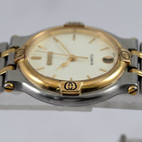 Vintage GUCCI 9000M 32mm Beige Dial GOLD/SILVER DATE Quartz Unisex adult Working