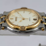 Vintage GUCCI 9000M 32mm Beige Dial GOLD/SILVER DATE Quartz Unisex adult Working