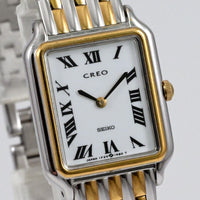 SEIKO CREO QUARTZ 19mm Roman White Dial Tank Shape Case Ref.1F20-5F20 Runs