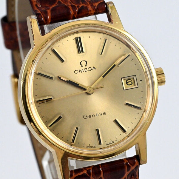 OMEGA Geneve Cal.1030 Date Gold Dial Hand-Winding Watch Ref.136.0104 Working