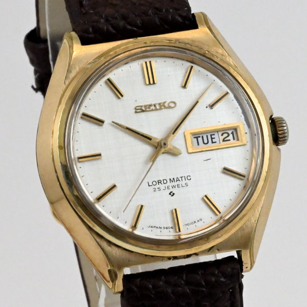 Vintage SEIKO LORDMATIC 25J Silver Dial Automatic Date Gold Filled Ref.5606-7010