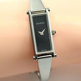 Vintage GUCCI 1500L Quartz 12mm Black/Silver Square Women Watch From JAPAN