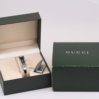 Vintage GUCCI 1500L Quartz 12mm Black/Silver Square Women Watch From JAPAN w/Box