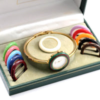 GUCCI Change Bezel Dial 12 colors Women's Gold Watch Bracelet 11/12.2 w/Box