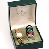 GUCCI Change Bezel Dial 6 colors Women's Gold Watch Bracelet 11/12.2 w/Box