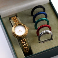 GUCCI Change Bezel Dial 6 colors Women's Gold Watch Bracelet 11/12.2 w/Box