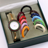 GUCCI Change Bezel Dial 12 colors Women's Gold Watch Bracelet 11/12.2 w/Box