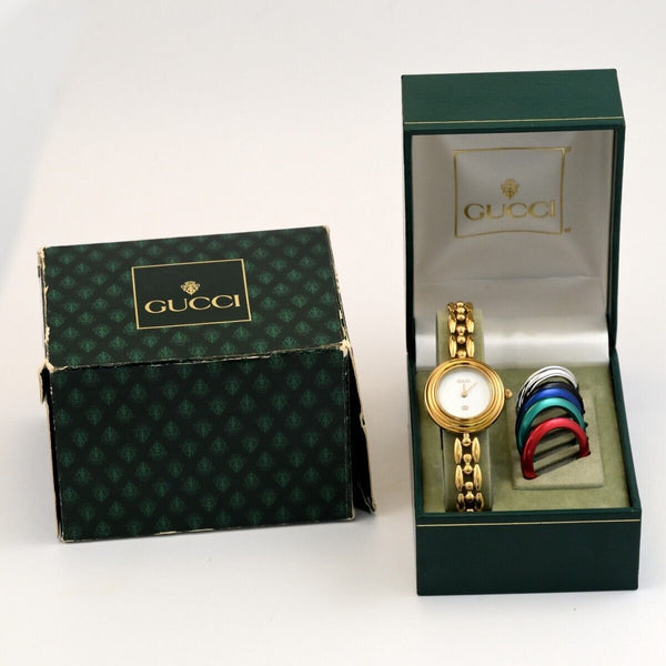 GUCCI Change Bezel Dial 6 colors Women's Gold Watch Bracelet 11/12.2 w/Box