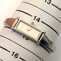 Vintage GUCCI 1500L Quartz 12mm Silver Square Women Watch From JAPAN