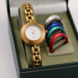 GUCCI Change Bezel Dial 6 colors Women's Gold Watch Bracelet 11/12.2 w/Box