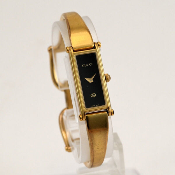 Vintage GUCCI 1500 Quartz 12mm Black/Gold Square Women Watch From JAPAN