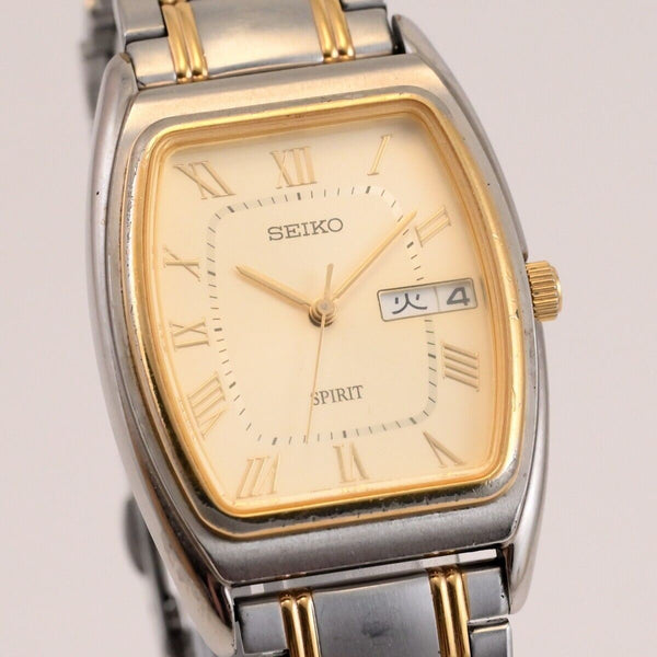 Vintage 1998 SEIKO SPRIT Tonneau shape QUARTZ Gold Tone Dial Ref. 7N33-5A50