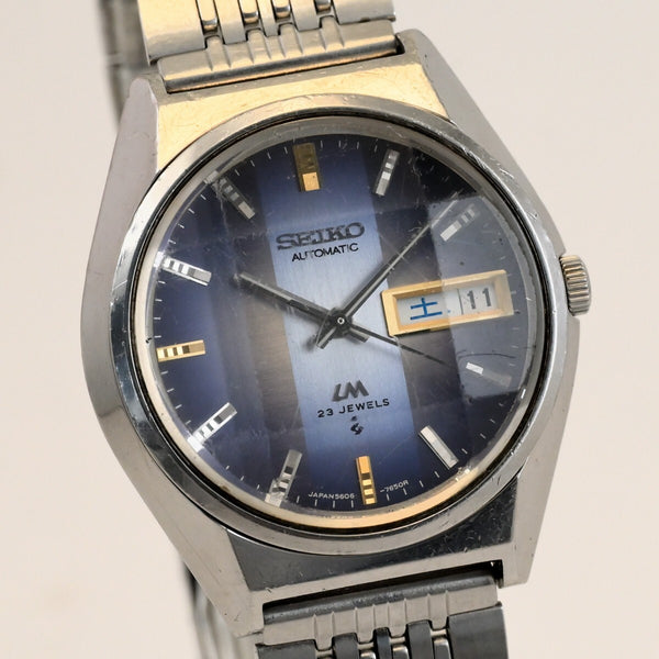 Vintage SEIKO LORDMATIC 23J Blue Dial Automatic Date Ref.5606-7310 Working