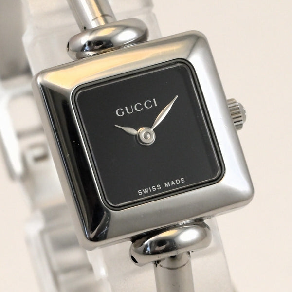 Exc+5 Vintage GUCCI 1900L Quartz 19mm Black Square Women Watch w/Box