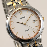 Vintage 1996 SEIKO SPRIT Round shape QUARTZ White Tone Dial Ref.7N22-6A80